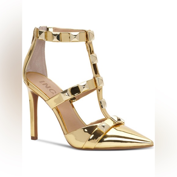 INC Syndia Gold Studded Ankle strap Pumps Sz 5 BNWB - Picture 2 of 6